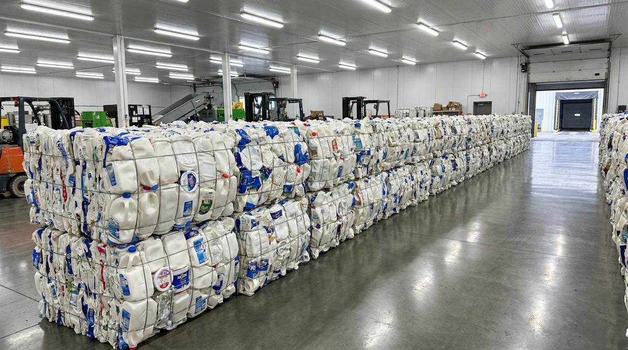 HDPE dairy bales at Cereal City Recycling
